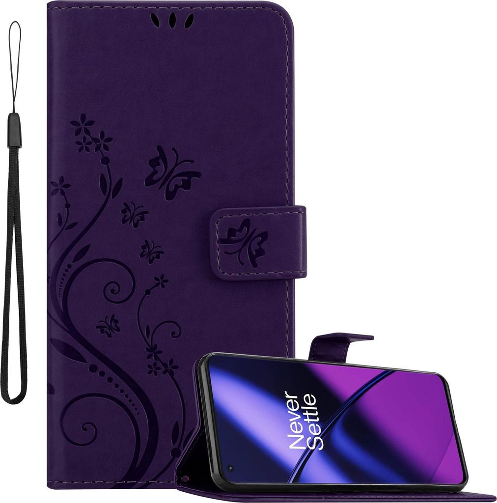 Cadorabo Hülle für OnePlus 11 5G in FLORAL DUNKEL LILA Schutzhülle im Blumen Design mit Magnetverschluss, Standfunktion und Kartenfächern Flip ...