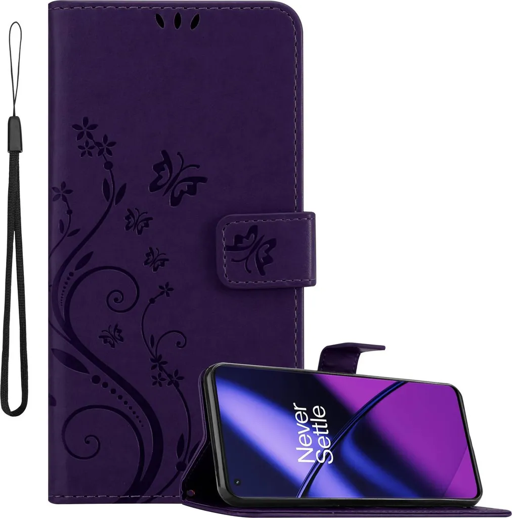 Cadorabo Cover OnePlus 11 5G Floreale Dark Purple - Protezione Stile Libro