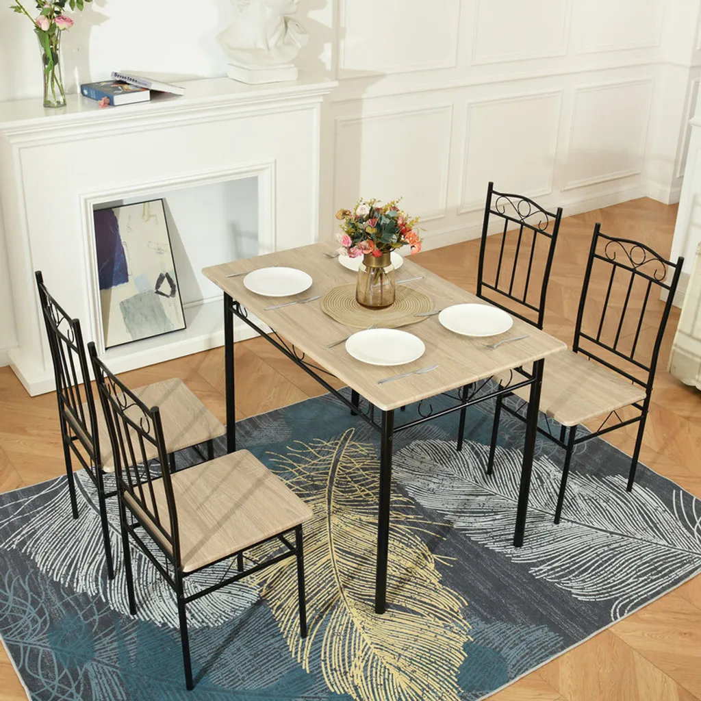 HJ WeDoo Ensemble Table à Manger 4 Chaises Bois et Métal Style Industriel - 2