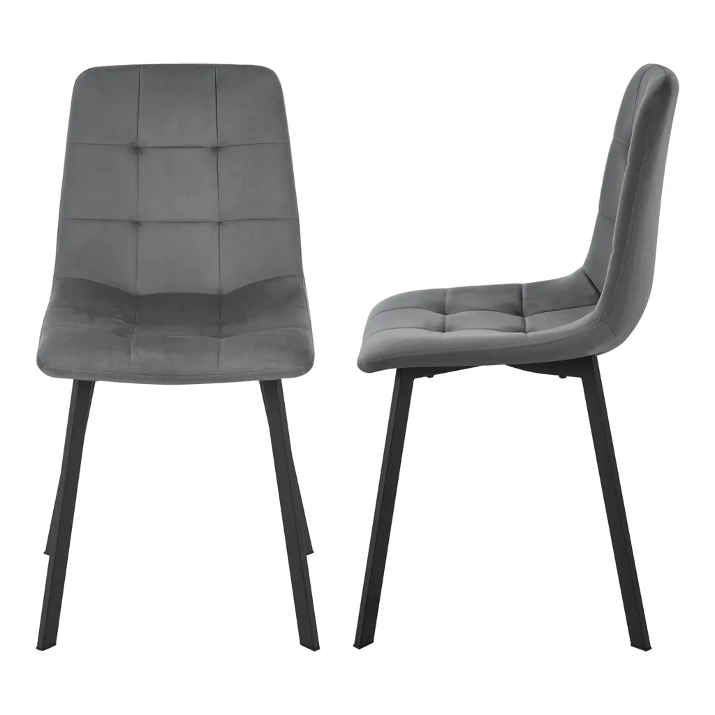 Lot de 2 chaises en velours gris foncé Lexnitz avec pieds en acier noir