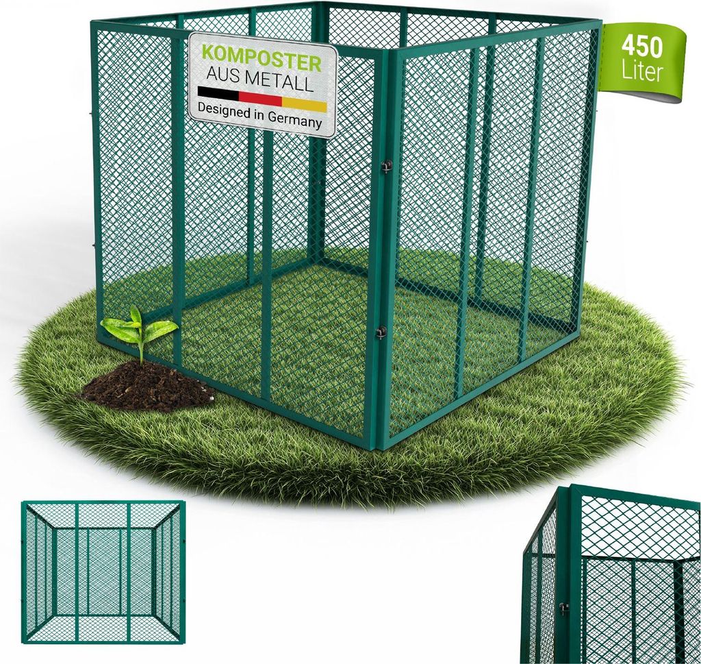 Juskys Metall Komposter 450 L, stabil, wetterfest & kompaktes Stecksystem – Dunkelgrün