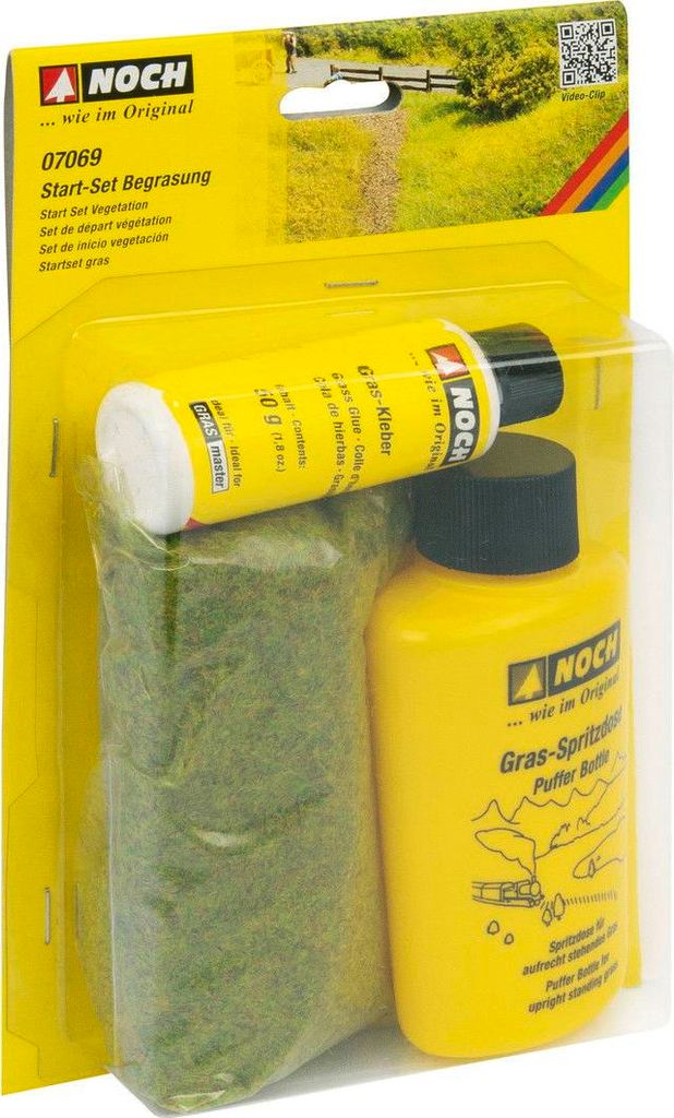 NOCH Start-Set Begrasung, mit statischem Gras, 40 g Sommerwiese Grasfaser und 50 g Gras-Kleber für die Spurweiten H0, TT, N, Z, perfekt für Mod...