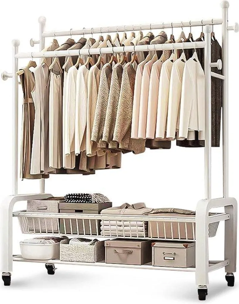 Penderie mobile double tablette et portant à vêtements noir - 160 cm