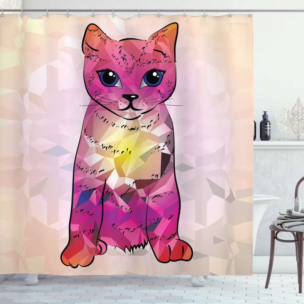 Rideau de douche imperméable motif chat rose fuchsia 175 x 240 cm lavable
