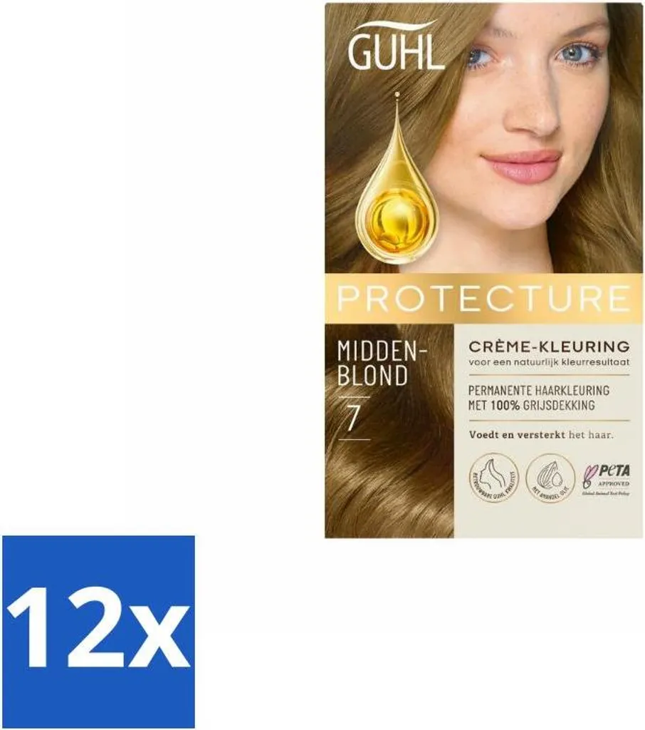 Guhl - Creme Color - N. 7 Biondo Medio Protettivo - Colore per capelli - Confezione risparmio - 12 pezzi