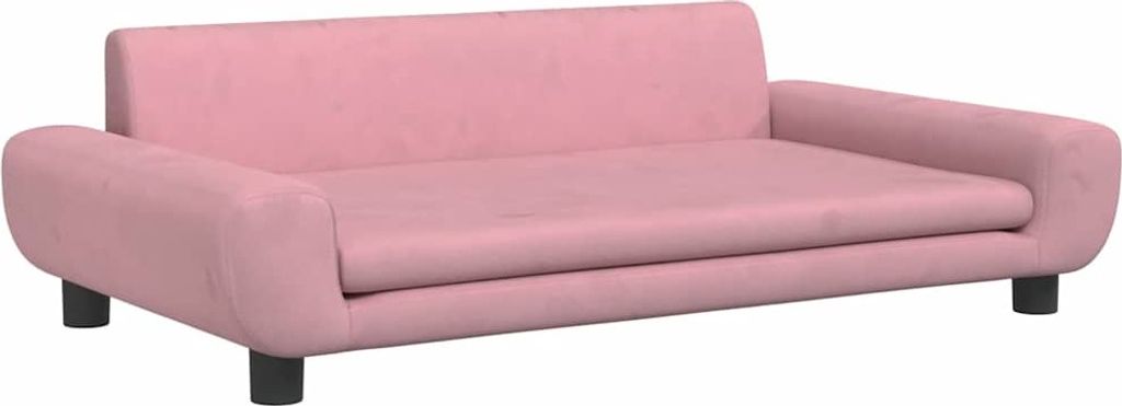 A pink dog bed is shown from a side-angle on a white background.
