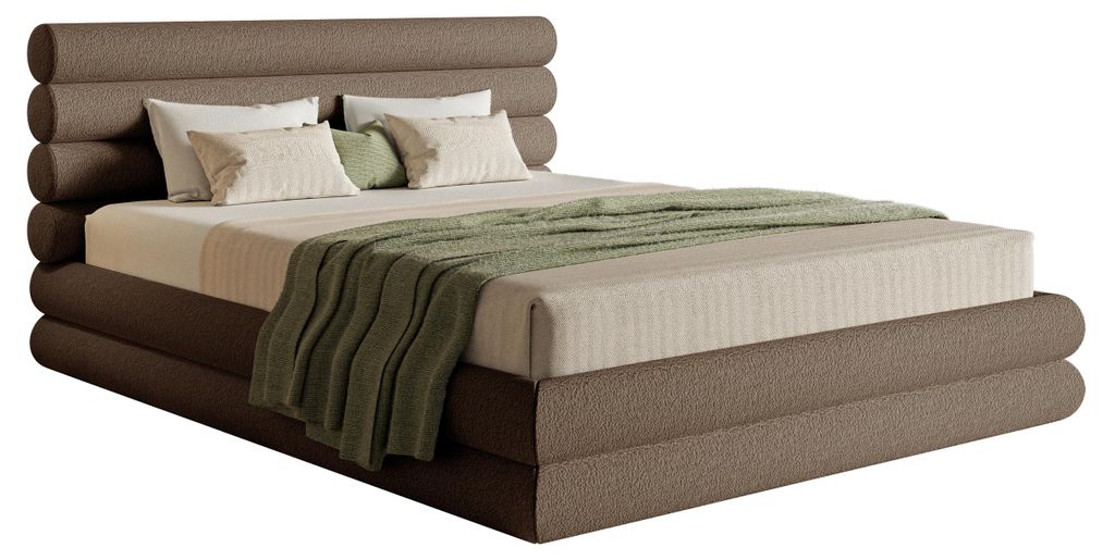 Selsey Buffalino - Polsterbett 160x200 mit Bettkasten, Lattenrost, hellbraun Bouclé