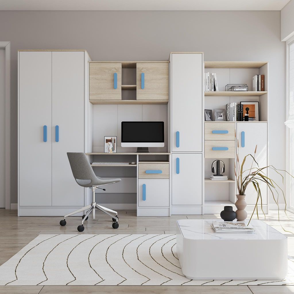 Jugendzimmer Wohnwand Kinderzimmer 300 cm Weiß/Sonoma mit Produktbild 