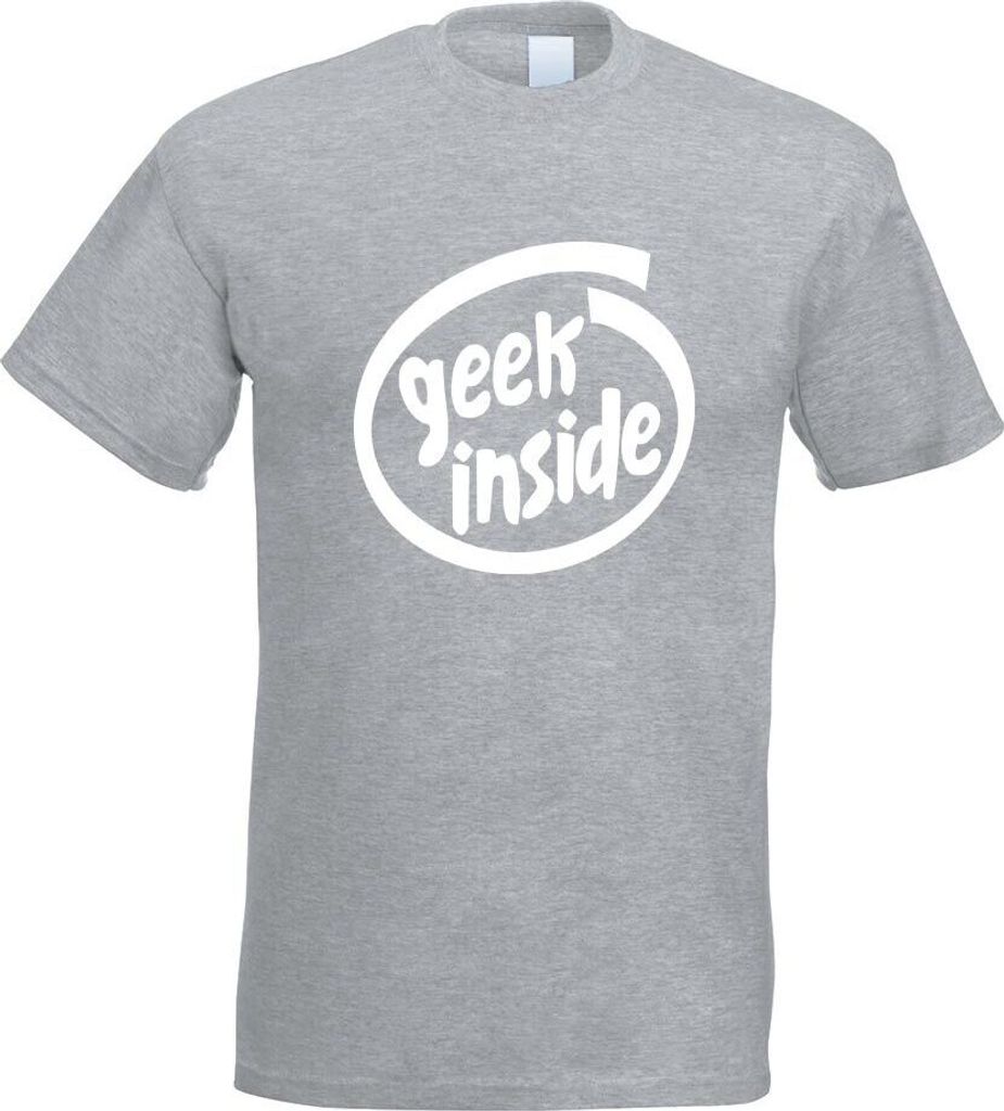 Kiwistar - T-Shirt - Graumeliert - Geek Inside Herren Funshirt Bedruckt Design Sprüche Spruch Motive - mit Motiv Bedruckt - Funshirt Design - Spor...