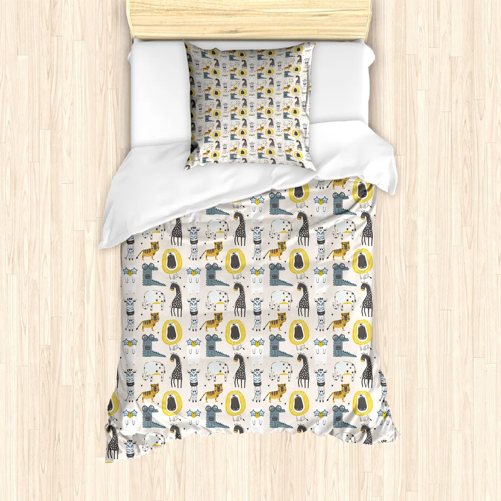 ABAKUHAUS Set Copripiumino Singolo 135x200cm - Animali Nerd Creativi
