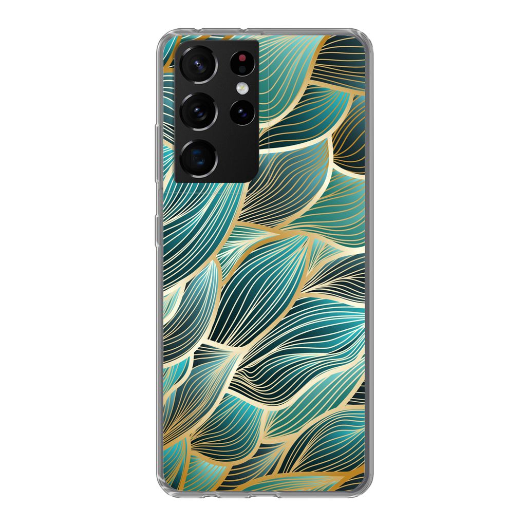 MuchoWow Handyhülle Schutzhülle Hülle für Samsung Galaxy S21 Ultra Muster - Gold - Abstrakt - Welle Silikon Softcase Handy Hülle - Mobiltelefon