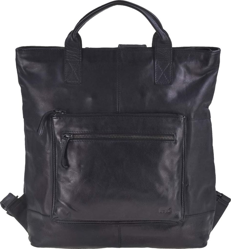 Bear Design Rucksack Leder schwarz Cityrucksack Daypack Damen Herren 33x35cm mit Tragegriffen