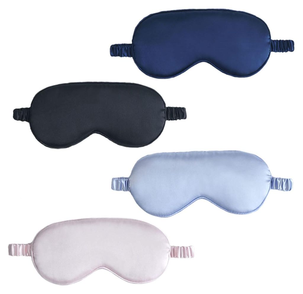 Set mit 4 Seidenschlafmasken, superweiche Augenmasken mit verstellbaren Bändern, bequeme Augenmaske, ideal für Reisen und Zuhause, perfekter Lich...