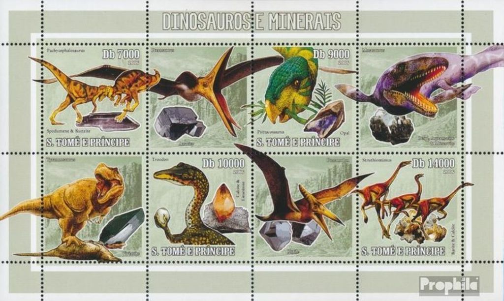 Briefmarken Sao Tome e Principe 2006 Mi 2769-2772 Kleinbogen (kompl. Ausgabe) postfrisch Prähistorische Tiere & Mineralien