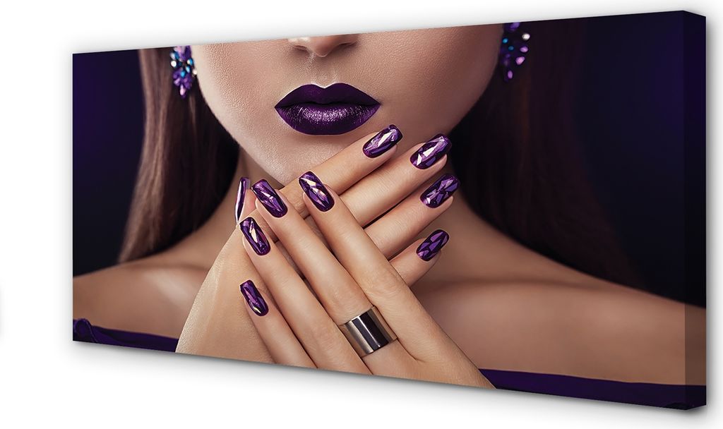 Leinwandbild 100x50 Wandkunst Weibliche Hände lila Lippen