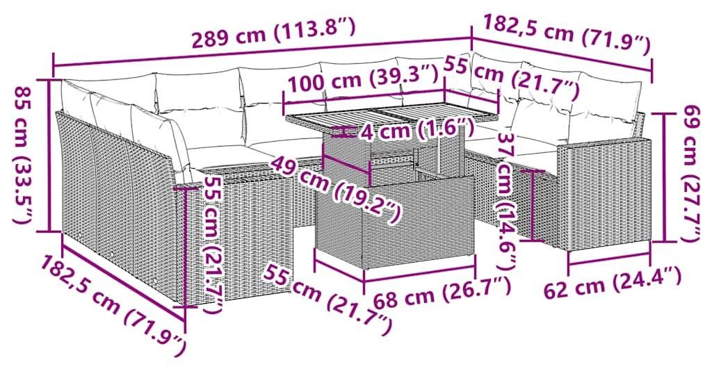 vidaXL 10-tlg. Garten-Sofagarnitur mit Kissen Schwarz Poly Rattan