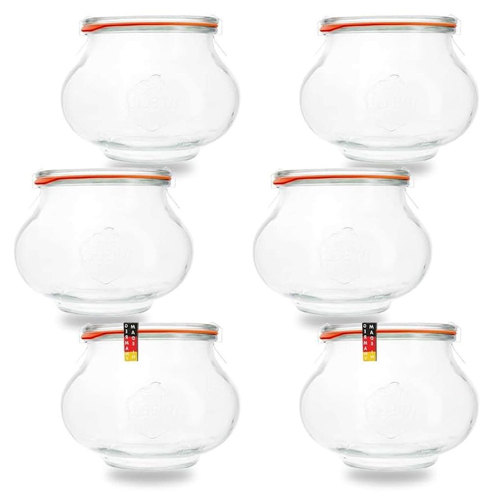 Flaschenbauer 6x Schmuckglas 1062ml I Traditionelles Einkochset mit Glasdeckel, Gummiring und Klammern I Vielseitig einsetzbar und umweltfreundlich