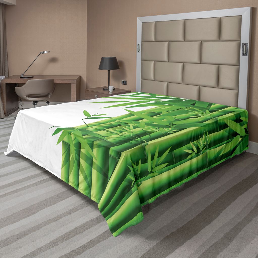 ABAKUHAUS Bambus Bettlaken, Modernes Bild Von Frischen Stamm Blättern Mit Exotischem Natur Thema Druck Der Farben, weiches bequemes oberes Bettlak...