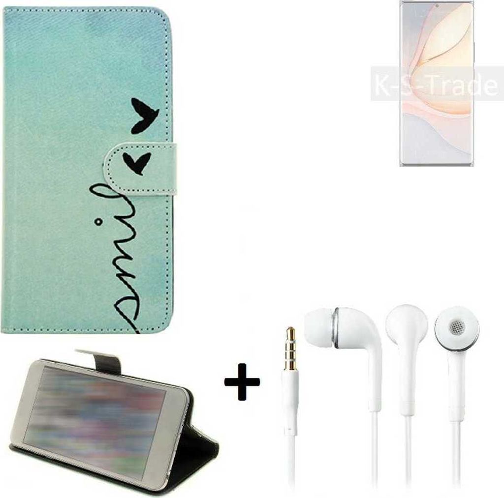 K-S-Trade Schutz Hülle Handy Hülle kompatibel mit nubia Z40 Pro Gravity Edition 360° Wallet Case Schutz Hülle ''smile'' inkl. Ohrstöpsel