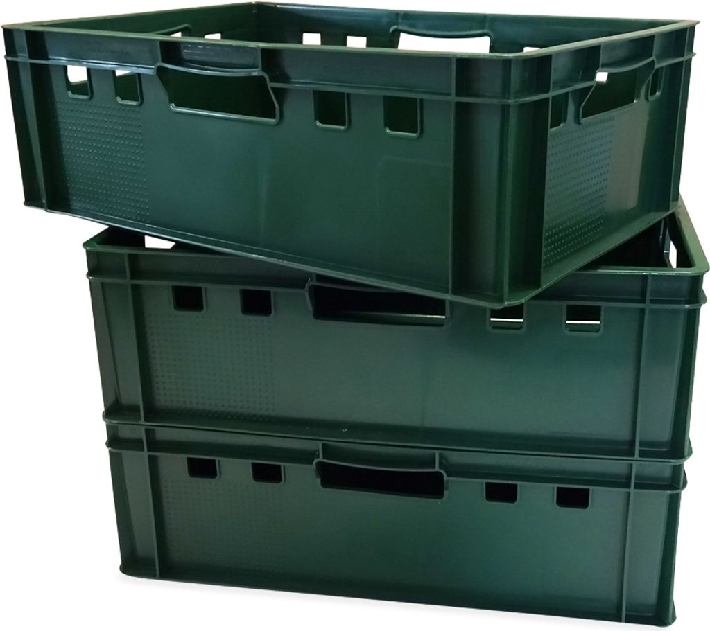 3 Stück E2 Eurofleischkiste Stapelkiste Box Metzgerkiste lebensmittelecht grün (3xE2 grün)