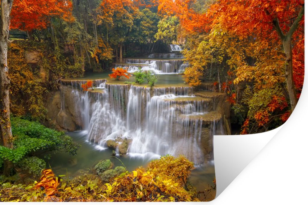 MuchoWow Wandtattoo Wandsticker Wandaufkleber Bäume - Wasserfall - Herbst 30x20 cm Selbstklebend und Repositionierbar - Wierderverwendbar - Selb...