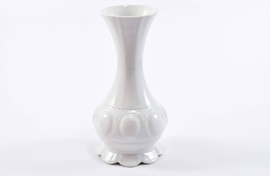 Vase, 20 cm, tschechisches Porzellan, Sonata, weiße Spitze, Leander