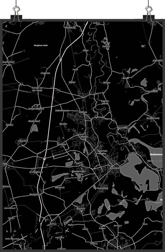 Mr. & Mrs. Panda Bild Wolfen DIN A4 - Geschenk, Kunstdruck, Wanddekoration, Plakat, Wandbild, Stadt, drucke, Dorf Karte Landkarte Map Stadtplan
