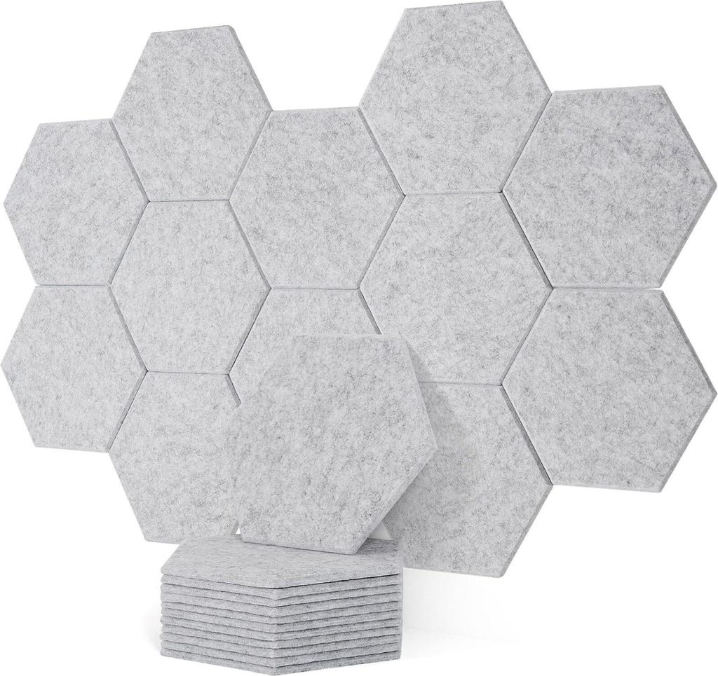 12 Stück Akustikpaneele Hohe Dichte Hexagon Schallabsorbierender Schaum - 30x26x1cm - Für Tonstudio Büro & Wanddekoration - Dunkelgrau