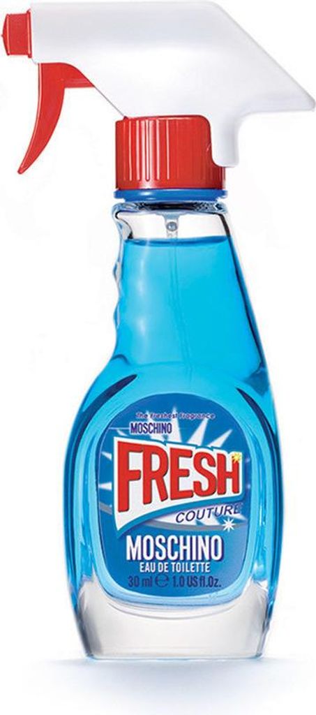 A Moschino Fresh Couture Eau de Toilette bottle against a white background.