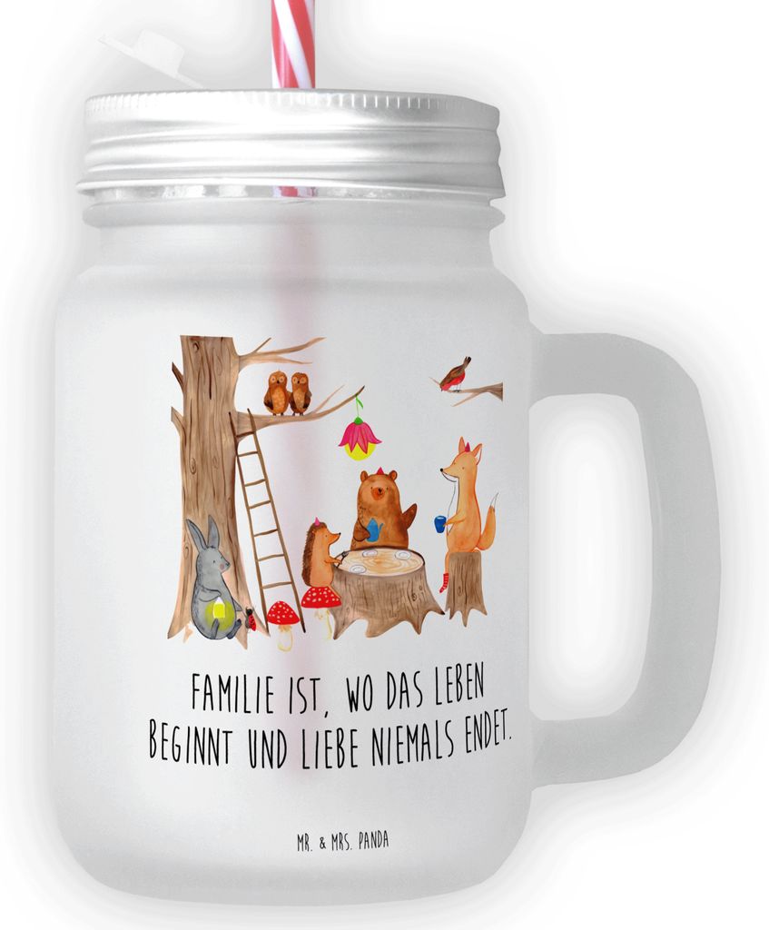 Mr. & Mrs. Panda Glas Waldtiere Picknick - Transparent - Geschenk, Eichhörnchen, Mason Jar, Trinkglas mit Deckel, Fuchs, Wald, Cocktailglas, Maus,...