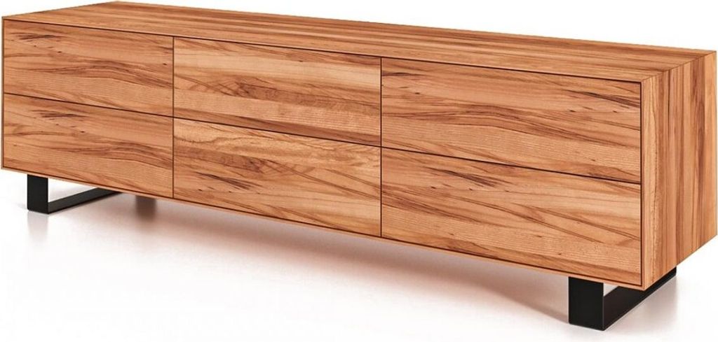 Kommode Leeds Kernbuche massiv 197x50x56 Metallfußgestell Schwarz 6 Schubladen