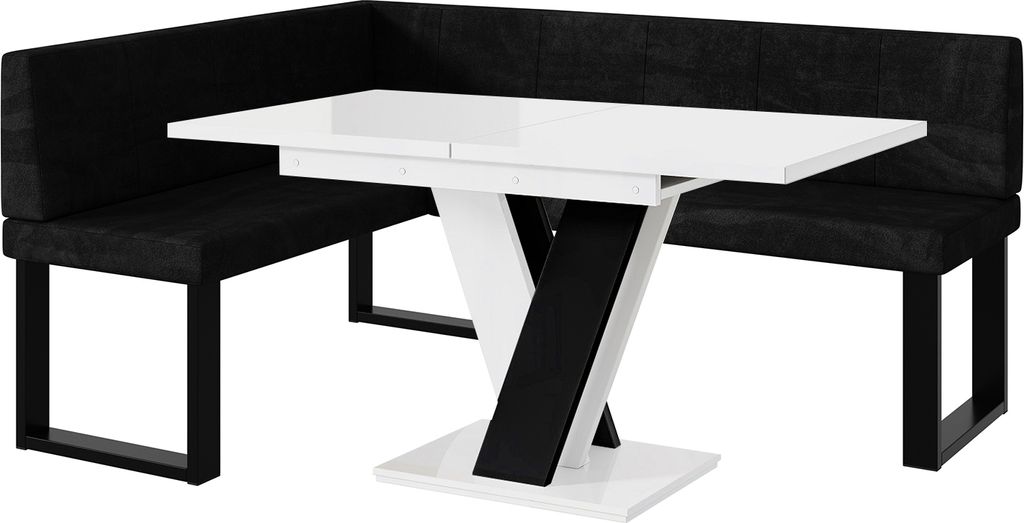 MEBLINI Eckbank für Esszimmer mit ausziehbarem Tisch - Küchenbank - Essecke - Sitzecke Küche - PETER - U-Beine 128x168x87cm Links - Schwarz Samt...