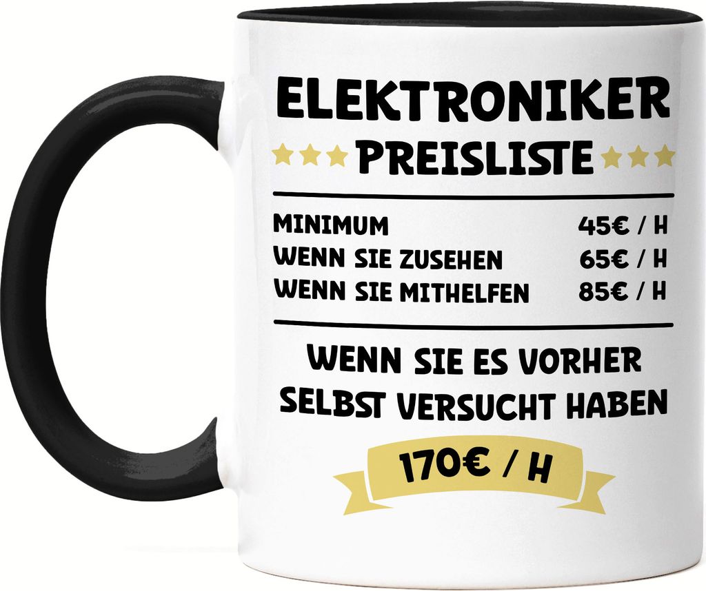 Elektroniker Preisliste Tasse Schwarz Elektronik Reparatur Antrieb System Elektriker Maschinen Elektro Beruf Arbeit Job