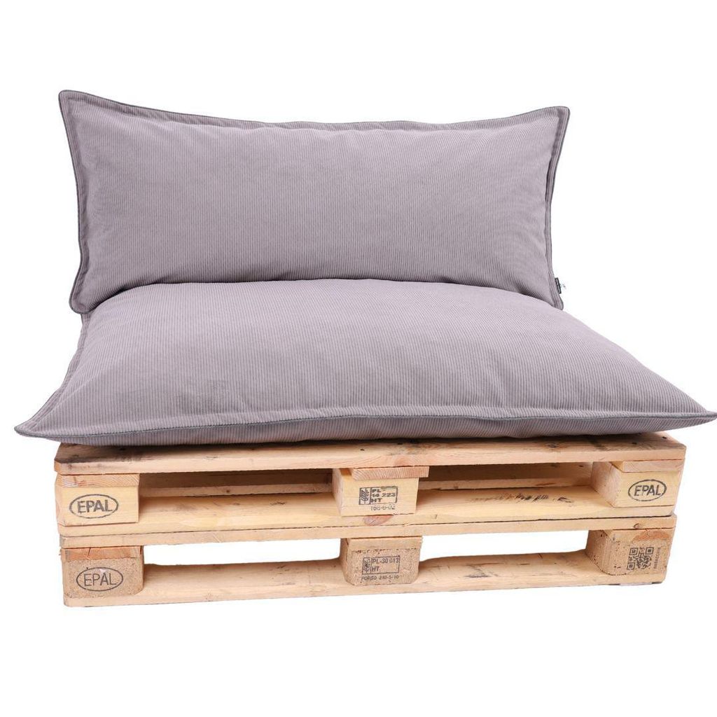 TexDeko Cord Palettenkissen 120x80x18 cm –Palettenpolster aus weichem Cordstoff, wasserabweisend UV-beständig, waschbarer Bezug (2-TLG Set Grau)
