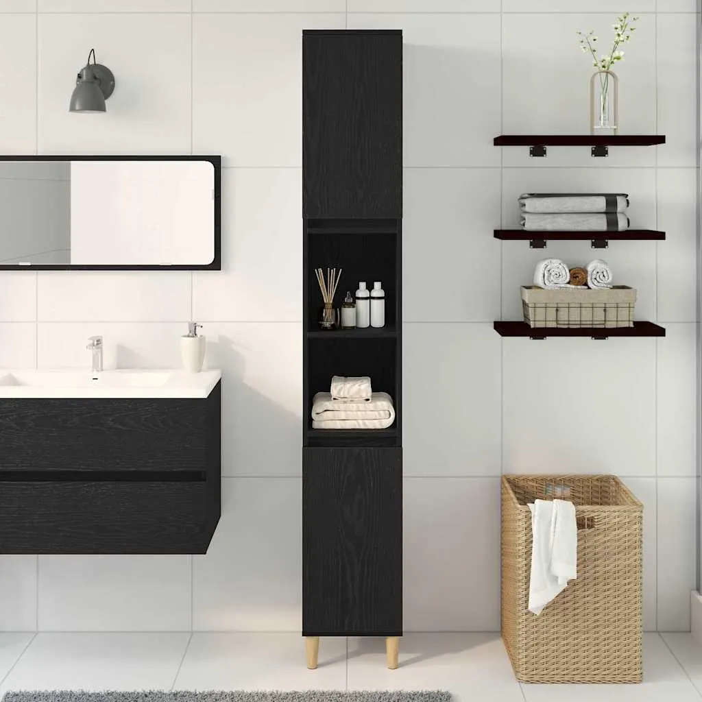 Mobile Bagno Colonna Rovere Nero 30x30x190 cm - Maison Exclusive - 4