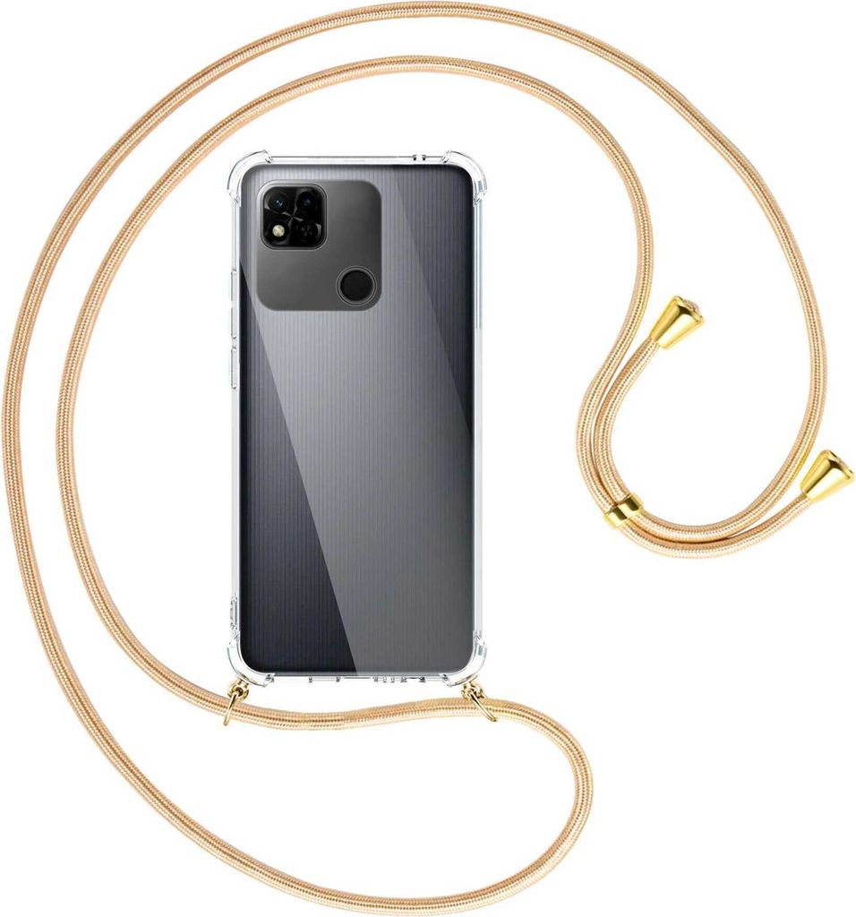 Handykette Backcover-Schutzhülle mit Band (Metall goldfarben) für Xiaomi Redmi 10A (220233L2, 6.53'') - Goldkordel