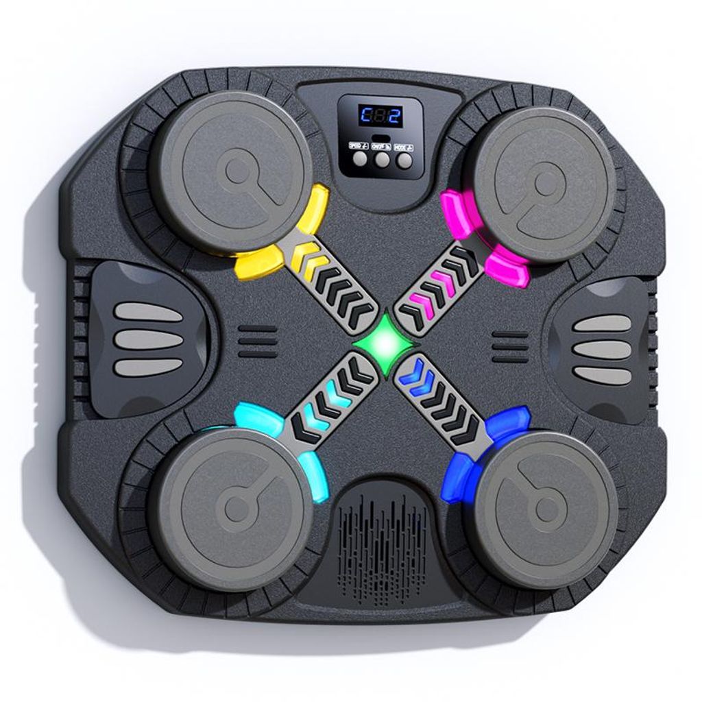 ZELURXX Elektronisches 4-Zonen-Boxing Pad für Kinder, LED Musik Schlagwand, Bluetooth, Stressabbau, Reaktionstraining, Schwarz