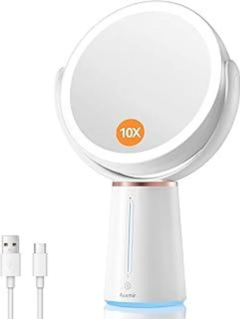 Auxmir Specchio LED da Tavolo 10X Ricaricabile - 10 Livelli Luminosità