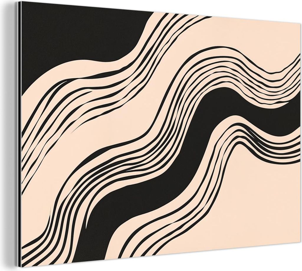 MuchoWow Wanddekoration Metall Metallbild Wandkunst 150x100 cm Waves - Schwarz - Sand MuchoWow Aluminium Gemälde - Alu Dibond Bild