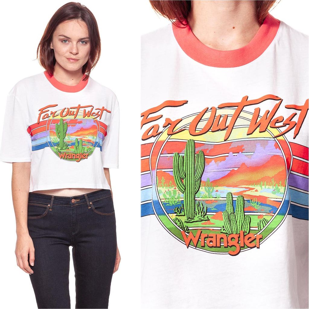 WRANGLER Damen, T-Shirt CROP 80'S TEE, XS, Weiß, sport, tshirt, shirt