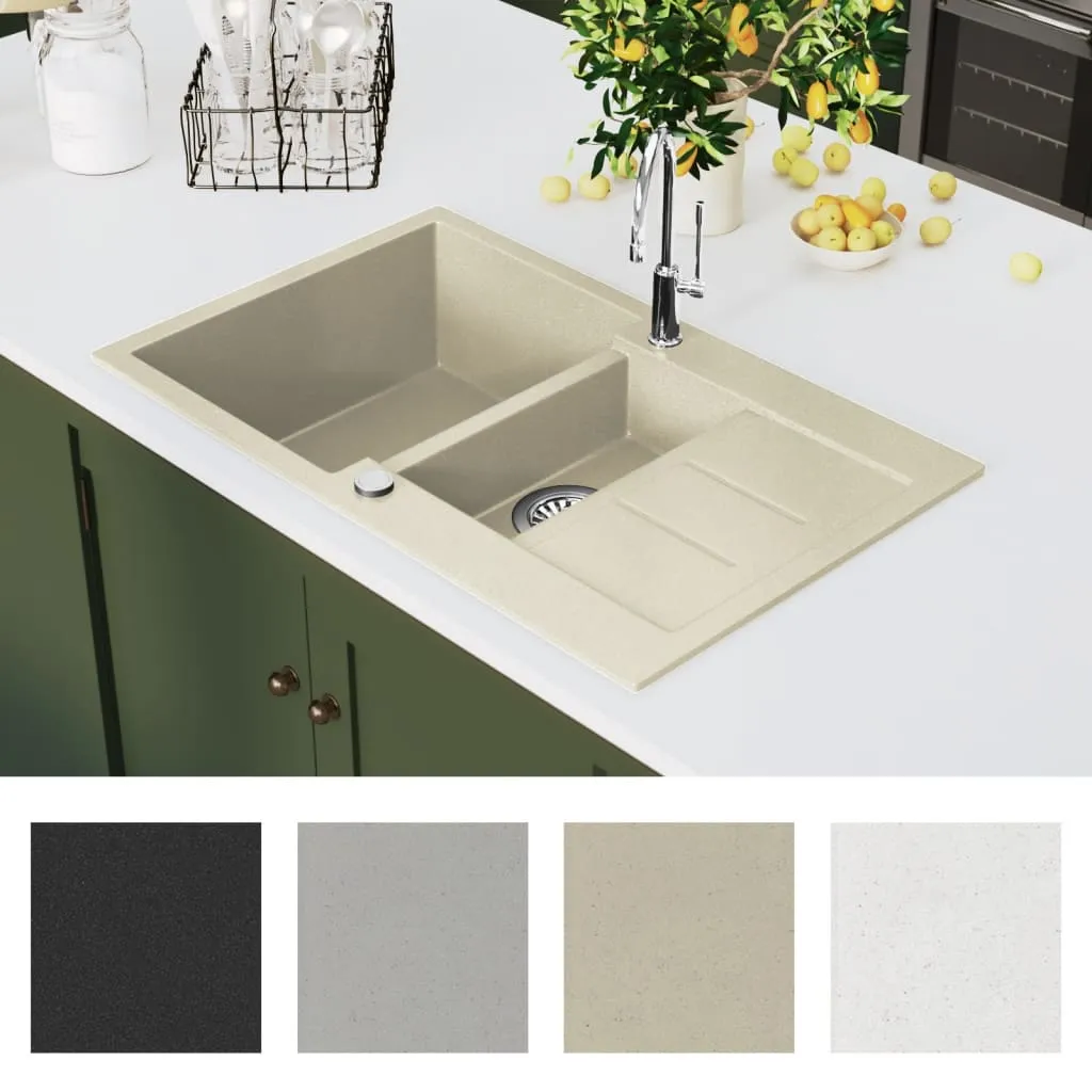 Évier granit beige vidaXL 2 bacs : durable, anti-taches, facile à nettoyer