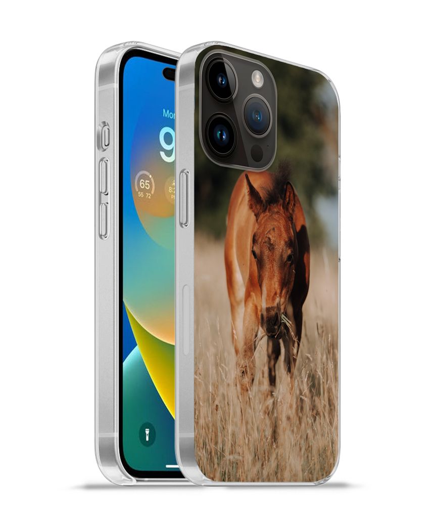 MuchoWow Handyhülle Schutzhülle Hülle für Apple iPhone 14 Pro Max Pferd - Sonne - Landschaft Silikon Softcase Handy Hülle - Hardcover