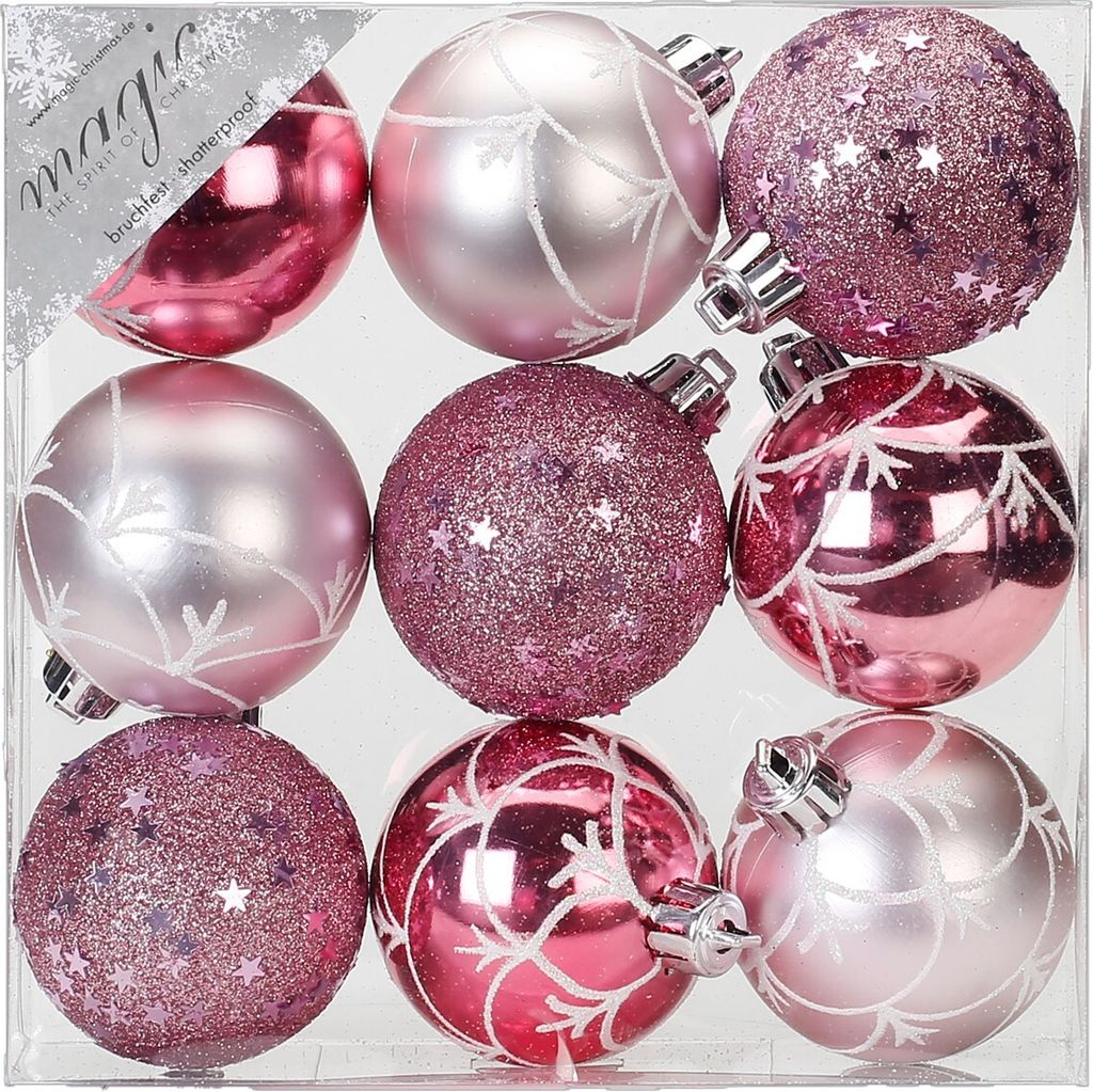 Weihnachtskugeln Dekorierte Kugeln Kunststoff 6cm 9er Set - Produktbild 