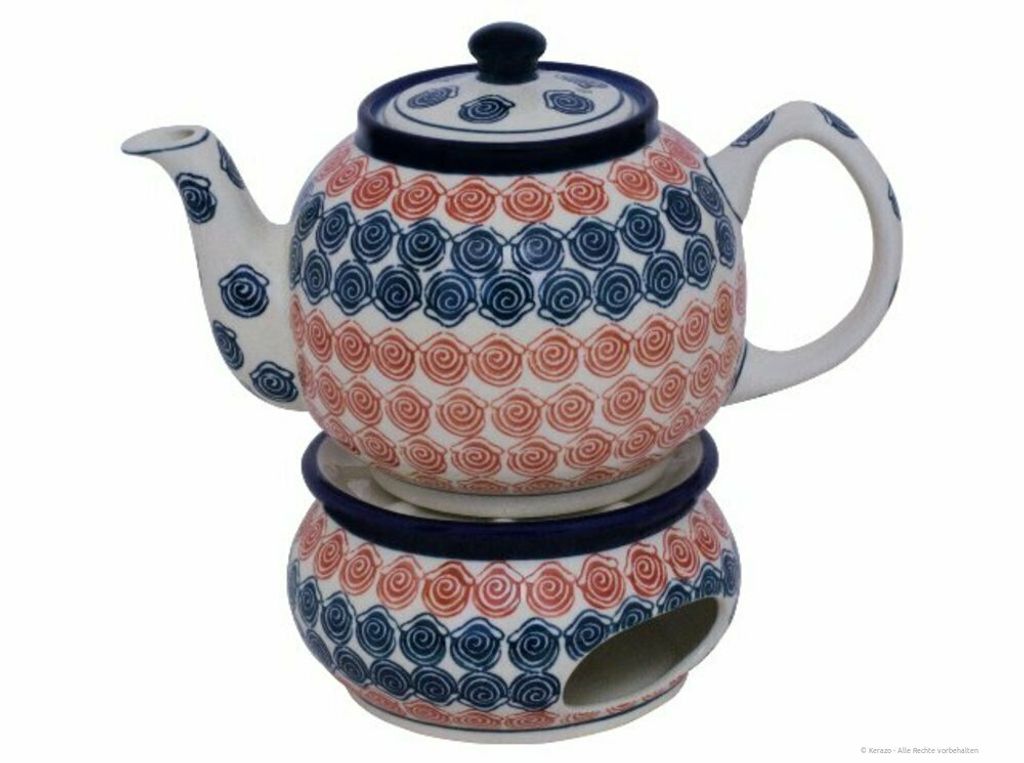Original Bunzlauer Keramik 1,0 Liter Teekanne Ø23 cm mit Stövchen Design 943a