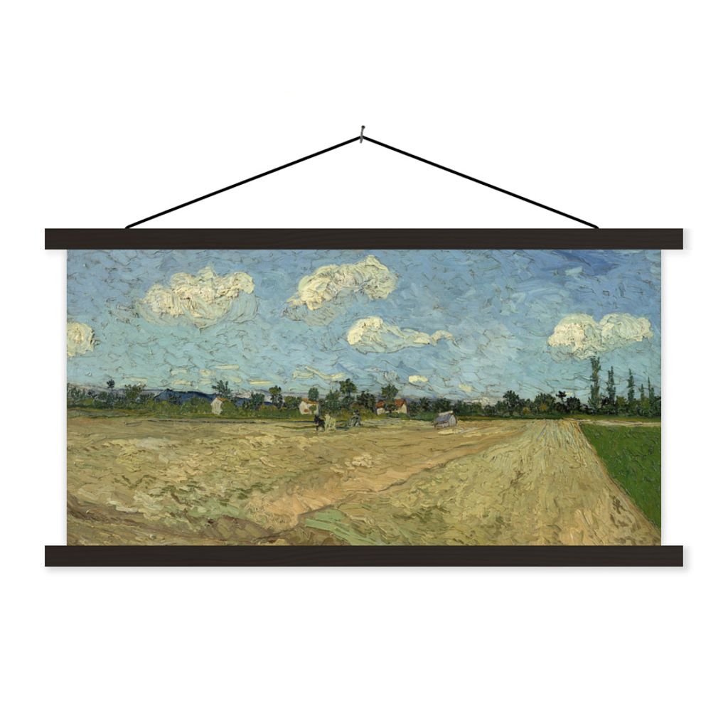MuchoWow Textilposter Gepflügte Felder - Vincent van Gogh 60x30 cm mit schwarzem Rahmen - Textilien