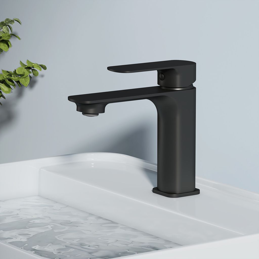 EMKE Wasserhahn Waschtischarmatur 166x152x45mm Messing Badarmatur Einhandmischer Mischbatterie Armatur, Waschtischarmatur - Mattes Schwarz