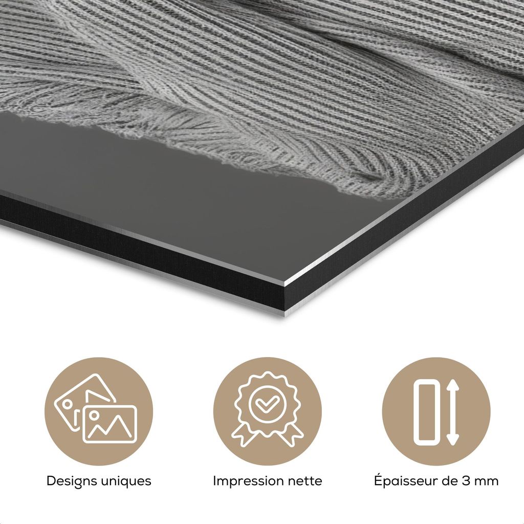 MuchoWow Wanddekoration Metall Metallbild Wandkunst 60x90 cm Frau - Kaffee - Schwarz - Weiß MuchoWow Aluminium Gemälde - Wandbilder - Aluminium