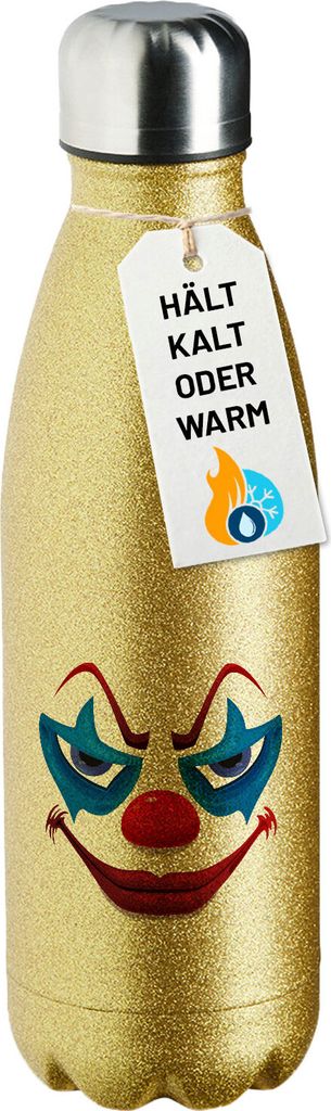 Huuraa Trinkflasche Horrorclown Halloween 500ml Gold Edelstahl Wasserflasche Trinkflasche Geschenkidee