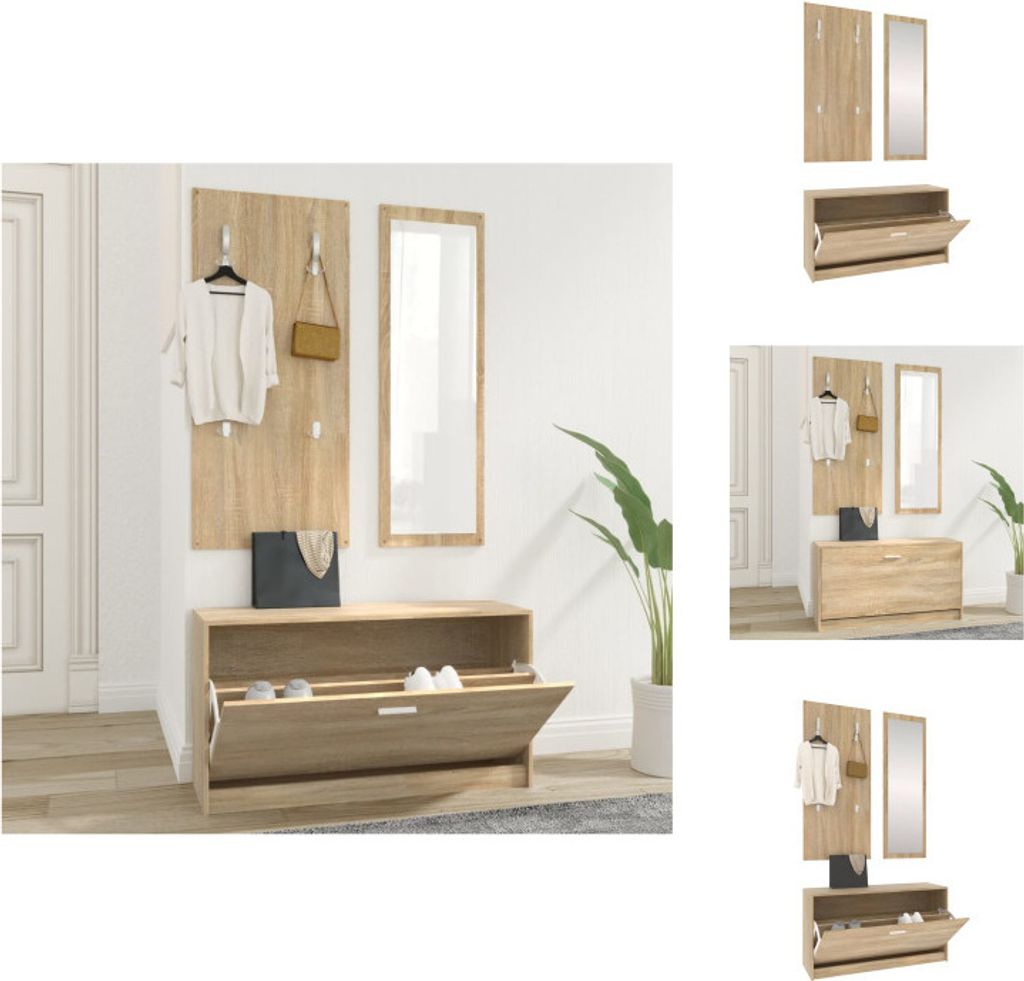 vidaXL 3-tlg. Flurmöbel-Set Sonoma-Eiche Holzwerkstoff - Schuhregale & -schränke