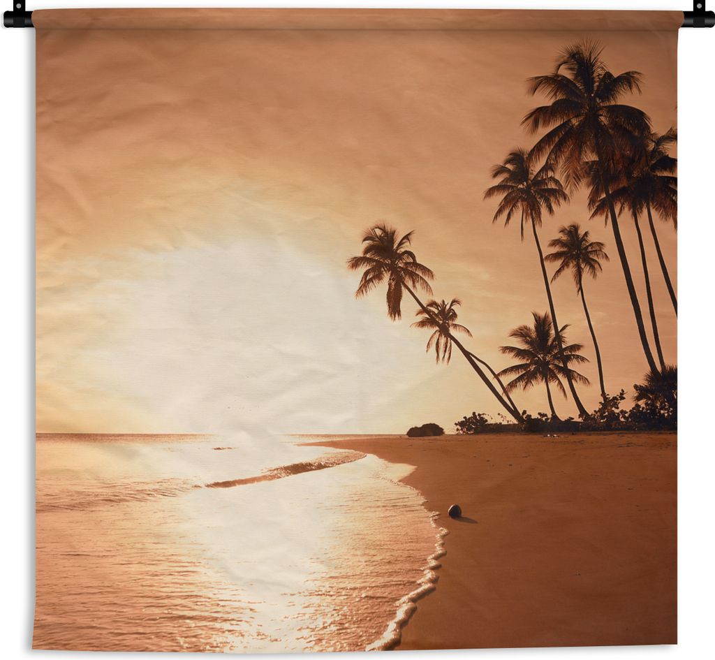 MuchoWow Wandteppich Wandbehang Sonnenuntergang - Tropisch - Palme - Strand - Meer 150x150 cm Tapisserie Dekoration Wandtuch - Wohnaccessoires - ...